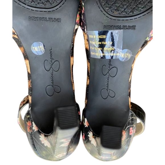 Jessica Simpson Divene Floral Cheetah Color Block Ankle Strap High Heel Stiletto - Picture 6 of 9